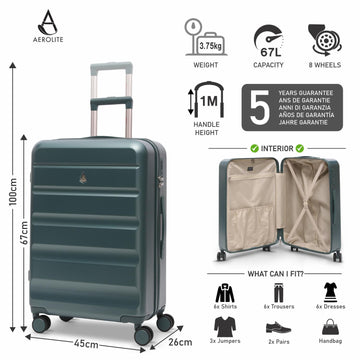 Aerolite 24” Medium 67L ABS Check-In Suitcase – Lightweight Hard Shell Luggage with 4 dual Spinner Wheels, TSA Lock & Organised Interior – Forest Green